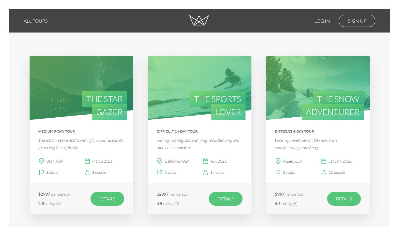 natours single page application project